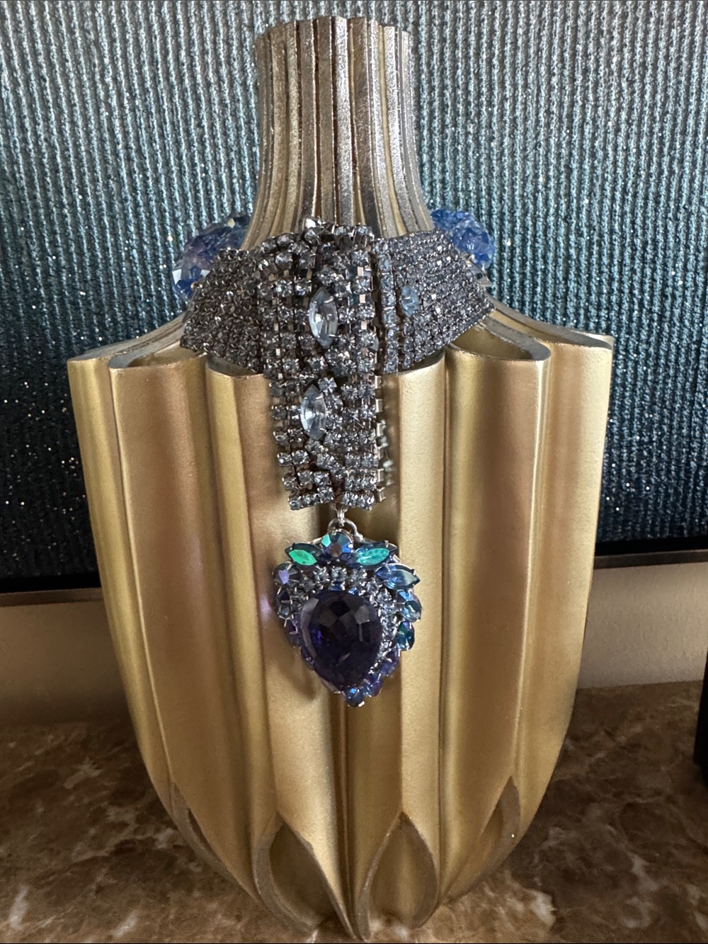 Rockstar in Rome Statement Blue Crystal Pendant Necklace - One of a Kind